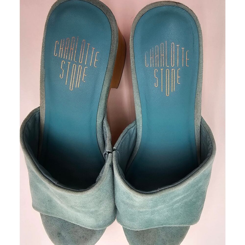 Charlotte Stone Women's Size 9 Kayla Aqua Suede Open Toe Clog Sandals - Picture 5 of 12